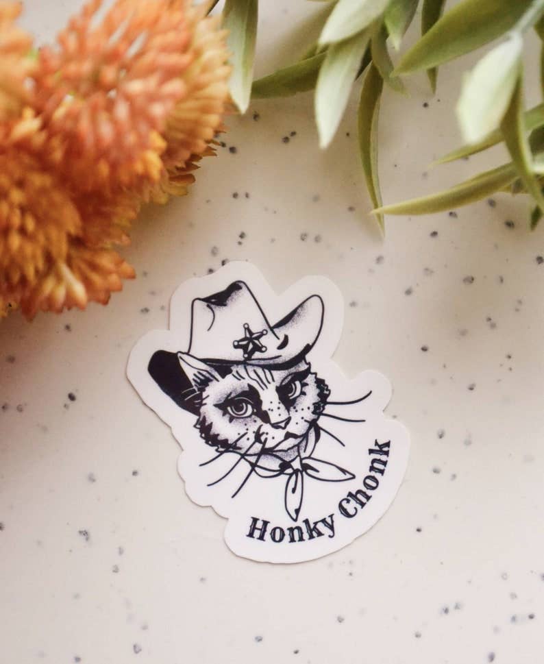 Honky Chonk cat cowboy western sticker hydroflask journal