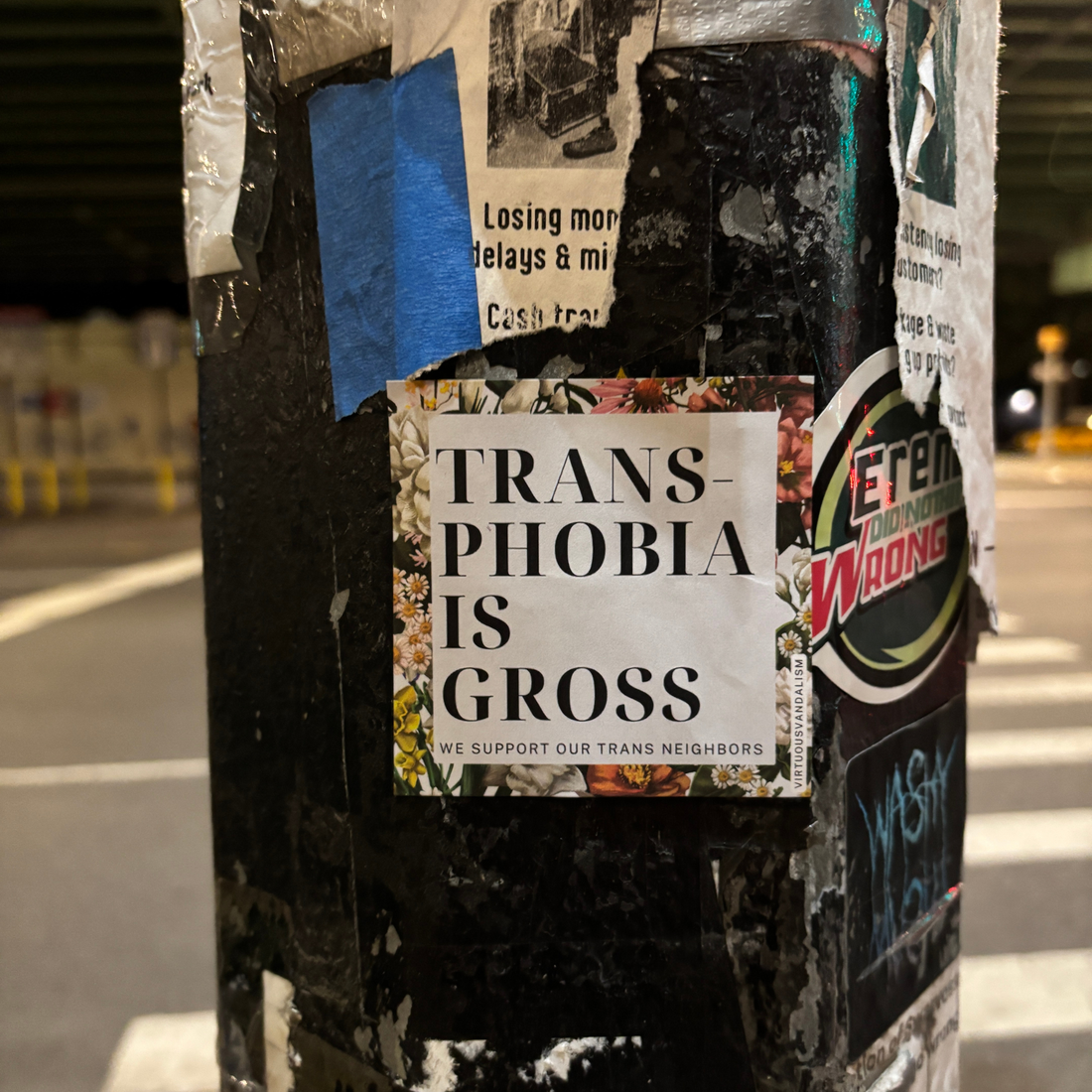 Virtuous Vandalism “Transphobia is Gross” Sticky Notes