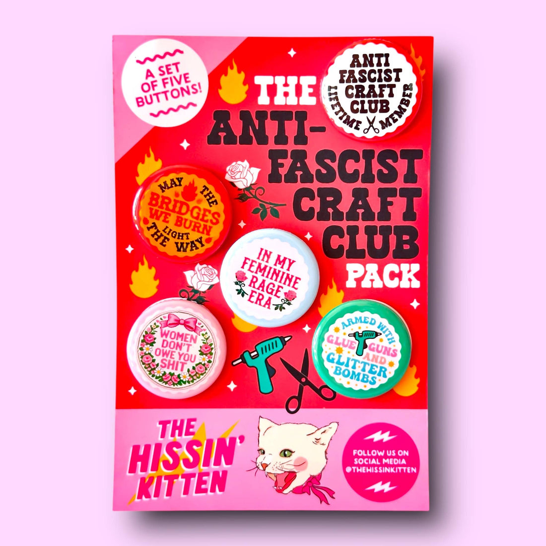 The Anti-Fascist Craft Club Pack (Buttons or Magnets!)