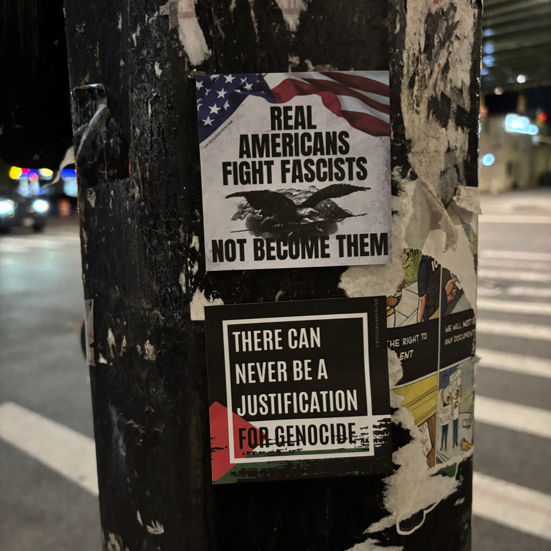 Virtuous Vandalism “No Justification Genocide” Sticky Notes
