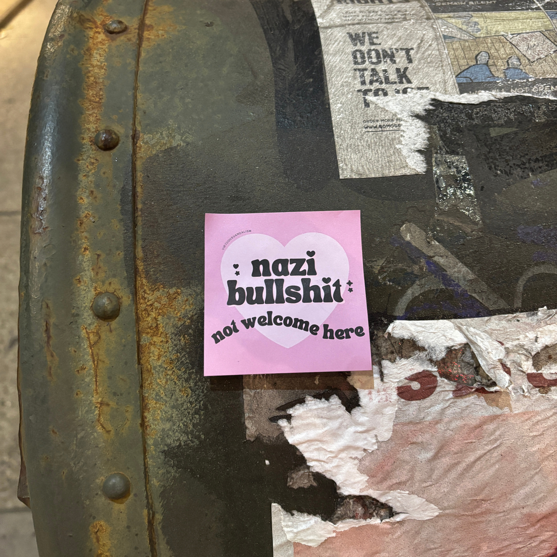 Virtuous Vandalism “Nazi Bullshit Not Welcome” Sticky Notes